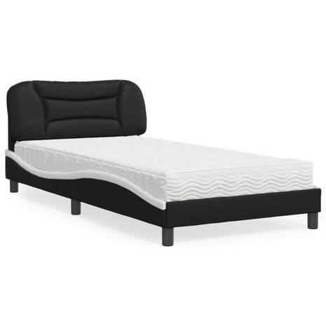 Bed met matras kunstleer zwart en wit 100x200 cm 1