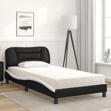 Bed met matras kunstleer zwart en wit 100x200 cm 3