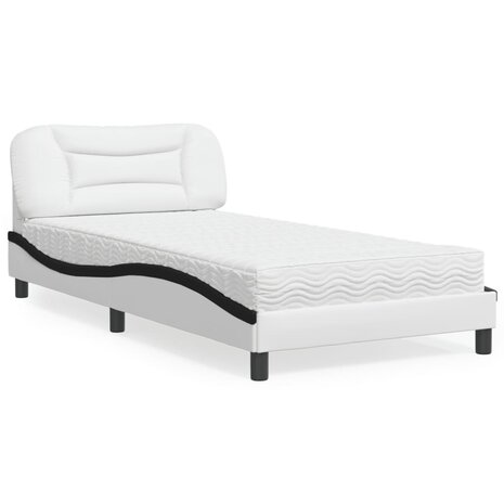 Bed met matras kunstleer wit en zwart 100x200 cm 1