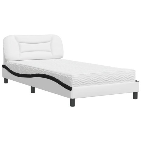 Bed met matras kunstleer wit en zwart 100x200 cm 2