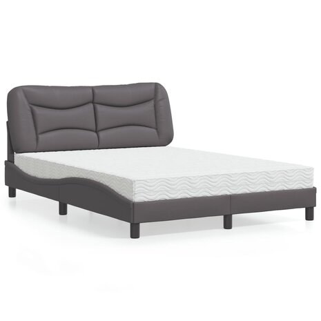 Bed met matras kunstleer grijs 140x190 cm 1