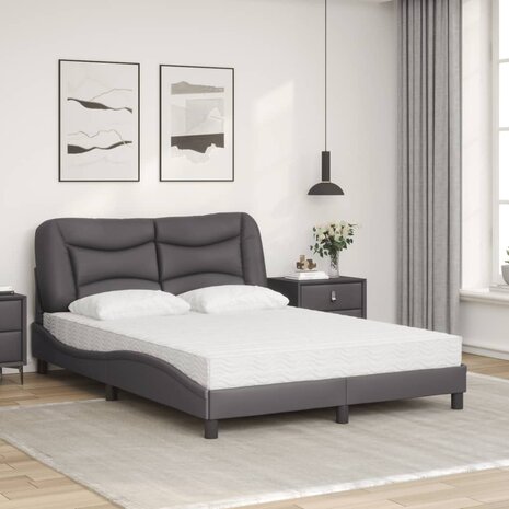 Bed met matras kunstleer grijs 140x190 cm 3