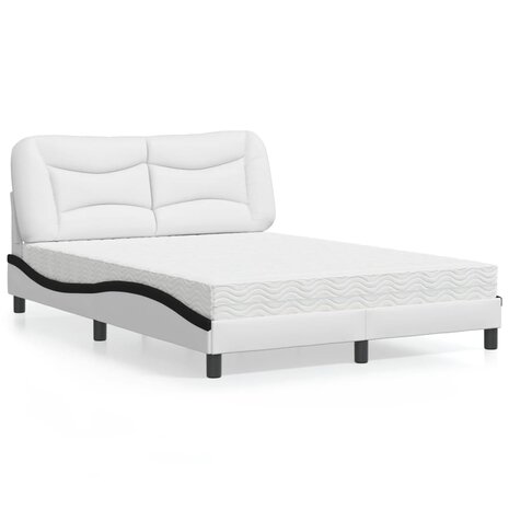 Bed met matras kunstleer wit en zwart 140x200 cm 1