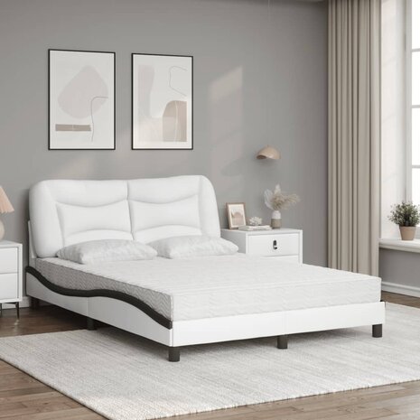 Bed met matras kunstleer wit en zwart 140x200 cm 3