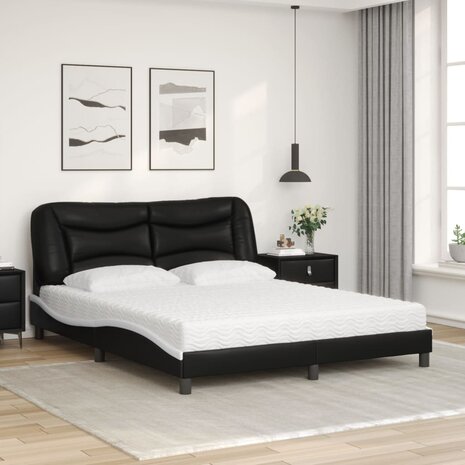 Bed met matras kunstleer zwart en wit 160x200 cm 3