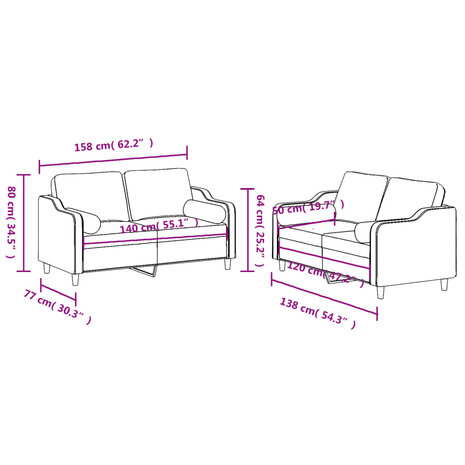 2-delige Loungeset met kussens stof crèmekleurig 8