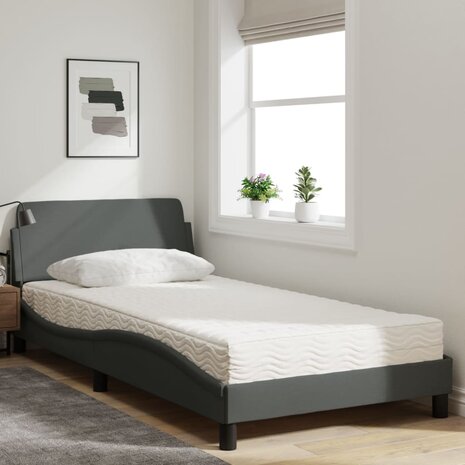 Bed met matras stof donkergrijs 100x200 cm 3