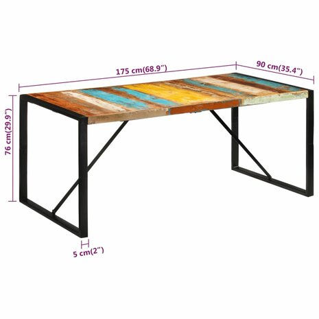 Eettafel 175x90x76 cm massief gerecycled hout 6