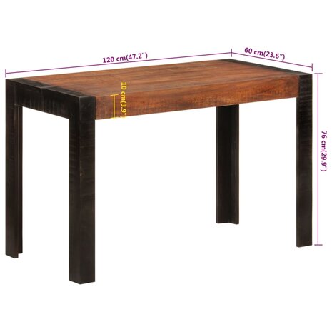 Eettafel 120x60x76 cm massief mangohout honingbruin 9