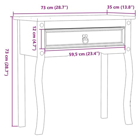 Wandtafel Corona 73x35x73 cm massief grenenhout 9