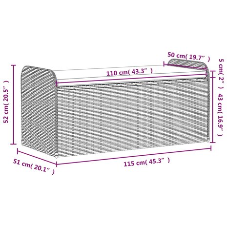 Opbergbankje met kussen 115x51x52 cm poly rattan bruin 11