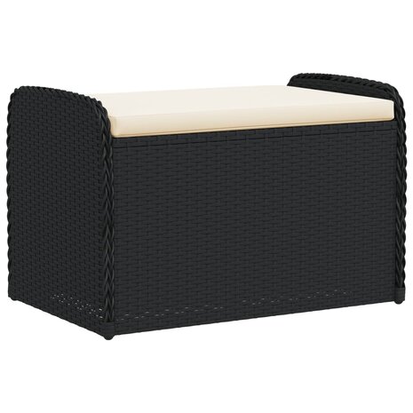 Opbergbankje met kussen 80x51x52 cm poly rattan zwart 2