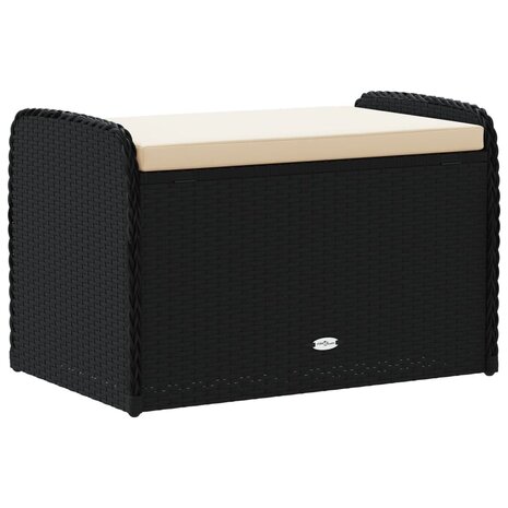 Opbergbankje met kussen 80x51x52 cm poly rattan zwart 6