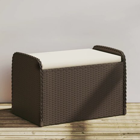 Opbergbankje met kussen 80x51x52 cm poly rattan bruin 1