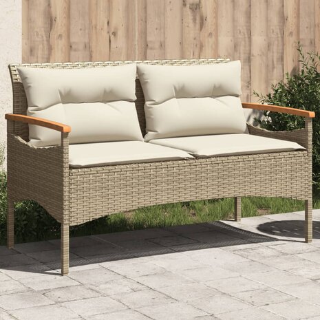 Tuinbank met kussens 116x62,5x74 cm poly rattan beige 1