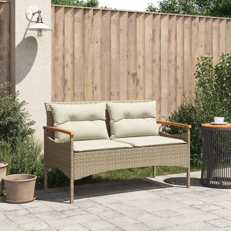 Tuinbank met kussens 116x62,5x74 cm poly rattan beige 3