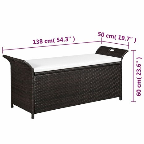 Opbergbankje met kussen 138 cm poly rattan bruin 5