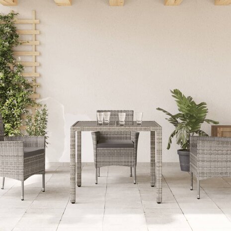 Tuintafel met glazen blad 90x90x75 cm poly rattan grijs 3