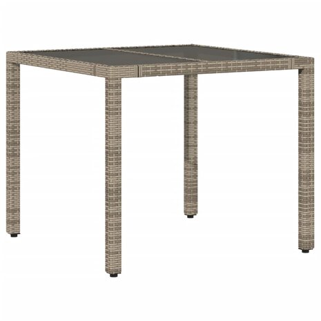 Tuintafel met glazen blad 90x90x75 cm poly rattan grijs 6