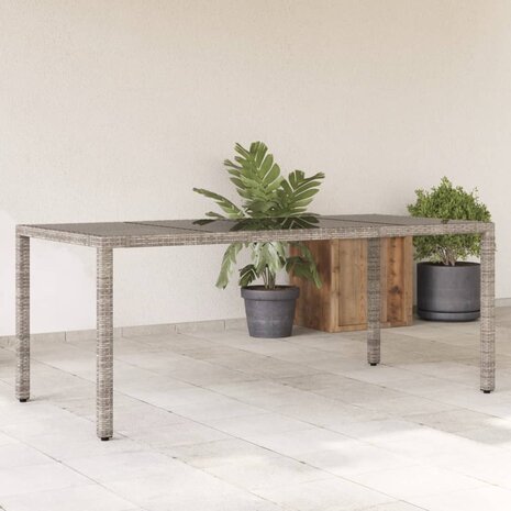 Tuintafel met glazen blad 190x90x75 cm poly rattan grijs 1