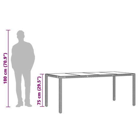 Tuintafel met glazen blad 190x90x75 cm poly rattan grijs 10