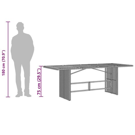 Tuintafel met glazen blad 190x80x75 cm poly rattan zwart 10