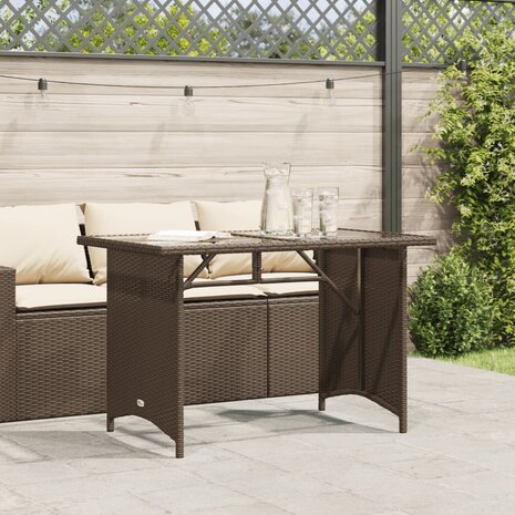 Tuintafel met glazen blad 110x68x70 cm poly rattan bruin 3