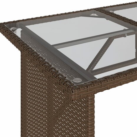 Tuintafel met glazen blad 110x68x70 cm poly rattan bruin 8