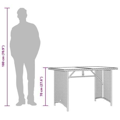 Tuintafel met glazen blad 110x68x70 cm poly rattan bruin 10