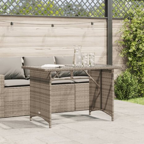 Tuintafel met glazen blad 110x68x70 cm poly rattan grijs 3