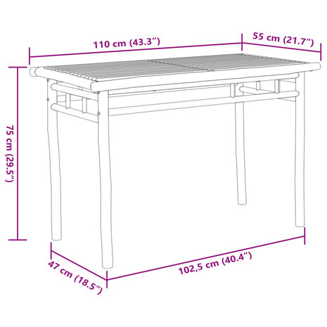 Tuintafel 110x55x75 cm bamboe 8