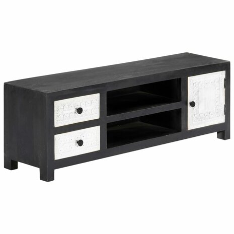 Tv-meubel handgesneden 120x30x40 cm massief mangohout grijs wit 2