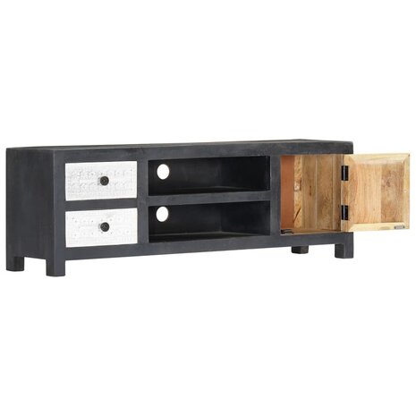 Tv-meubel handgesneden 120x30x40 cm massief mangohout grijs wit 4