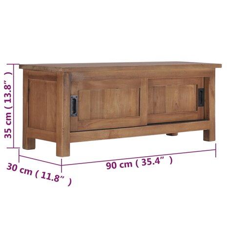 Tv-meubel 90x30x35 cm massief teakhout 7