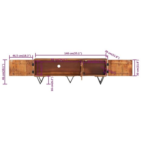 Tv-meubel 140x30x46 cm massief mangohout 8