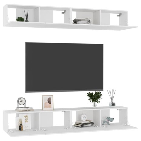 Tv-meubelen 4 st 100x30x30 cm bewerkt hout wit 3