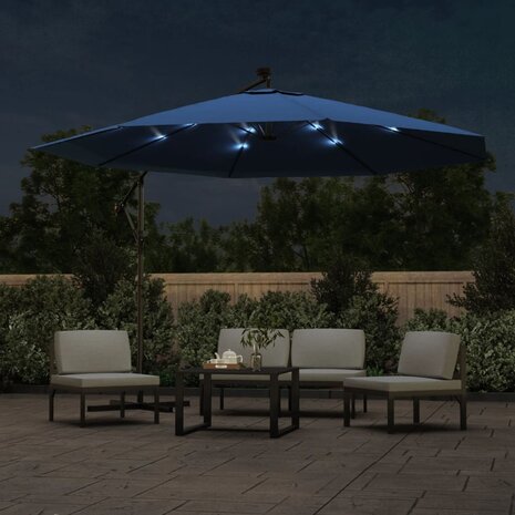 Zweefparasol met LED-verlichting 350 cm azuurblauw 3