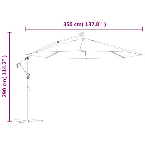 Zweefparasol met LED-verlichting 350 cm azuurblauw 12