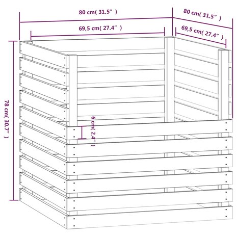 Compostbak 80x80x78 cm massief grenenhout zwart 8