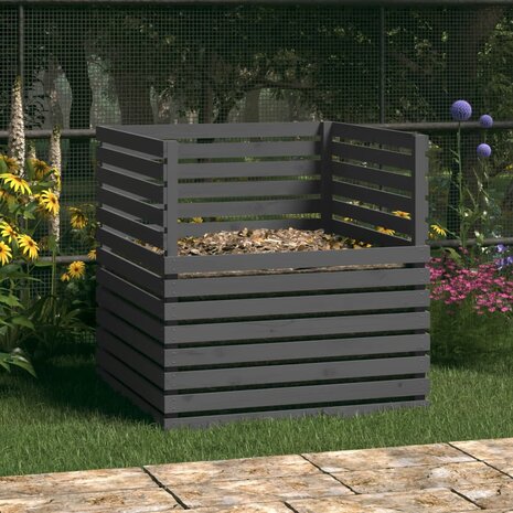 Compostbak 100x100x102 cm massief grenenhout grijs 1