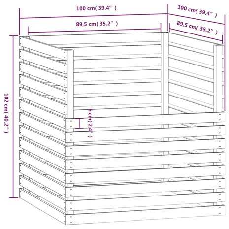 Compostbak 100x100x102 cm massief grenenhout honingbruin 8