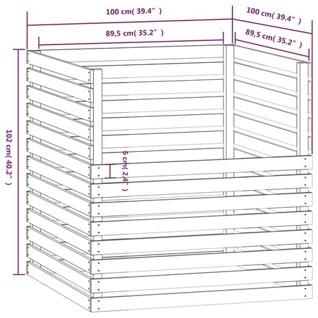 Compostbak 100x100x102 cm massief grenenhout zwart 8