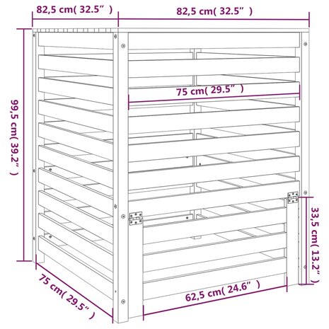 Compostbak 82,5x82,5x99,5 cm massief grenenhout wit 10