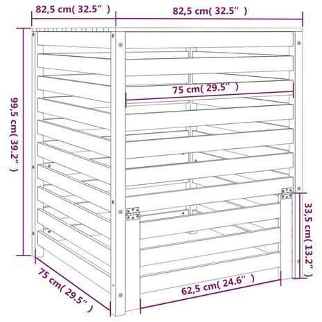 Compostbak 82,5x82,5x99,5 cm massief grenenhout grijs 10