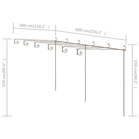 Tuinpergola 6x3x2,5 m ijzer antiekbruin 7