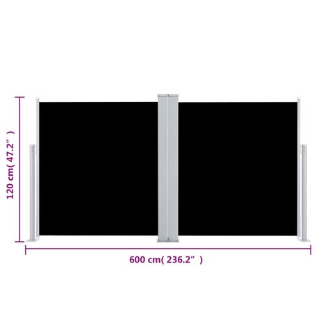 Windscherm uittrekbaar 117x600 cm zwart 12