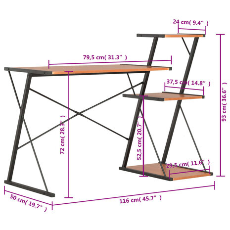 Bureau met schap 116x50x93 cm zwart en bruin 7