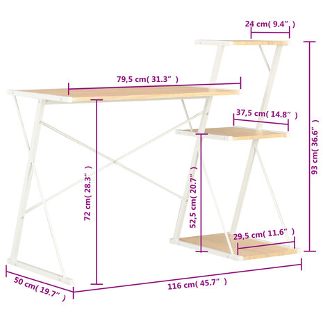 Bureau met schap 116x50x93 cm wit en eikenkleurig 7