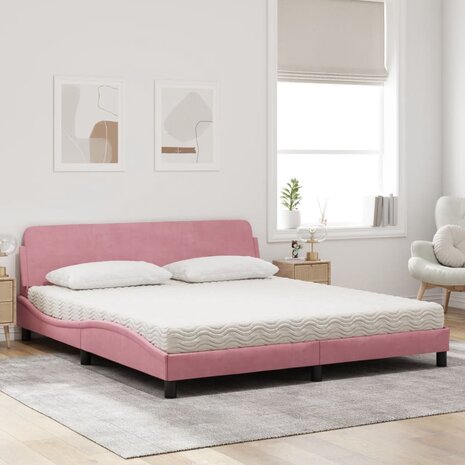 Bed met matras fluweel roze 180x200 cm 3