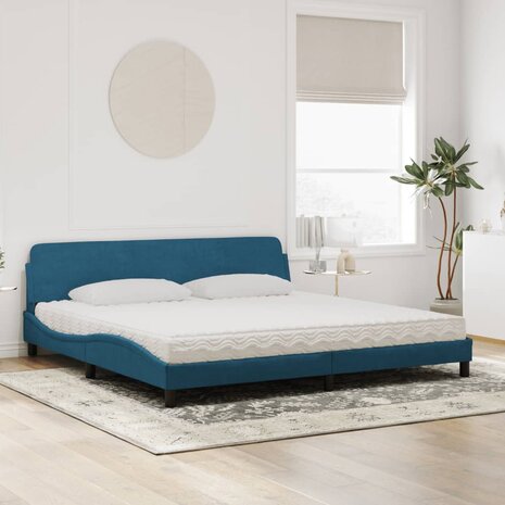 Bed met matras fluweel blauw 200x200 cm 3